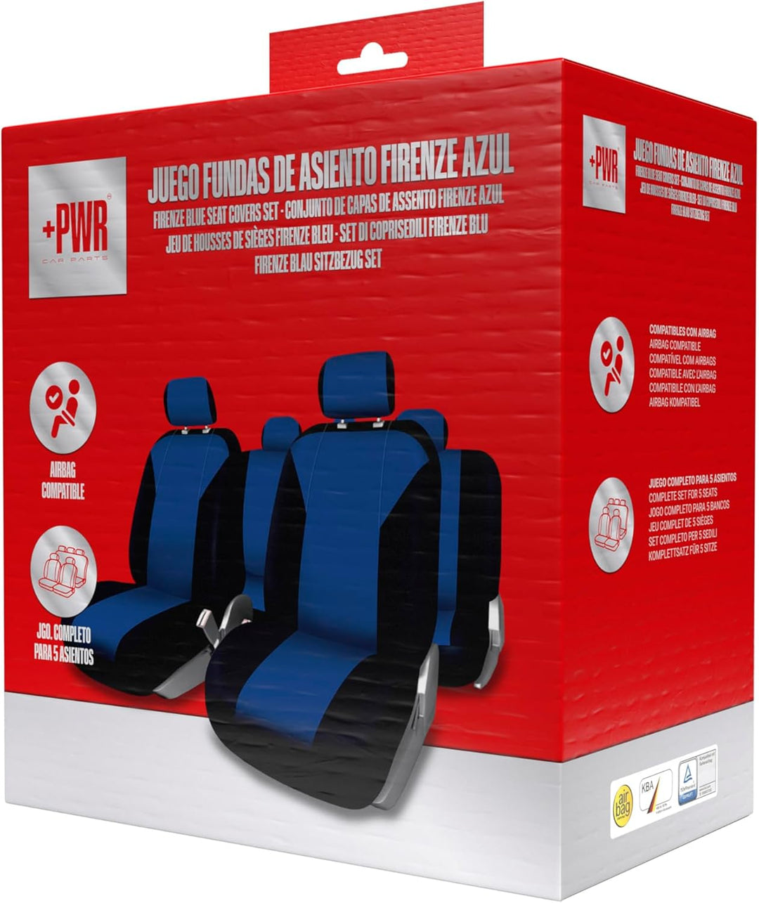 Satz Universal-Sitzbezüge Firenze Blau und Schwarz. Airbag-kompatibel, Komplettsatz für 5 Sitze., FI