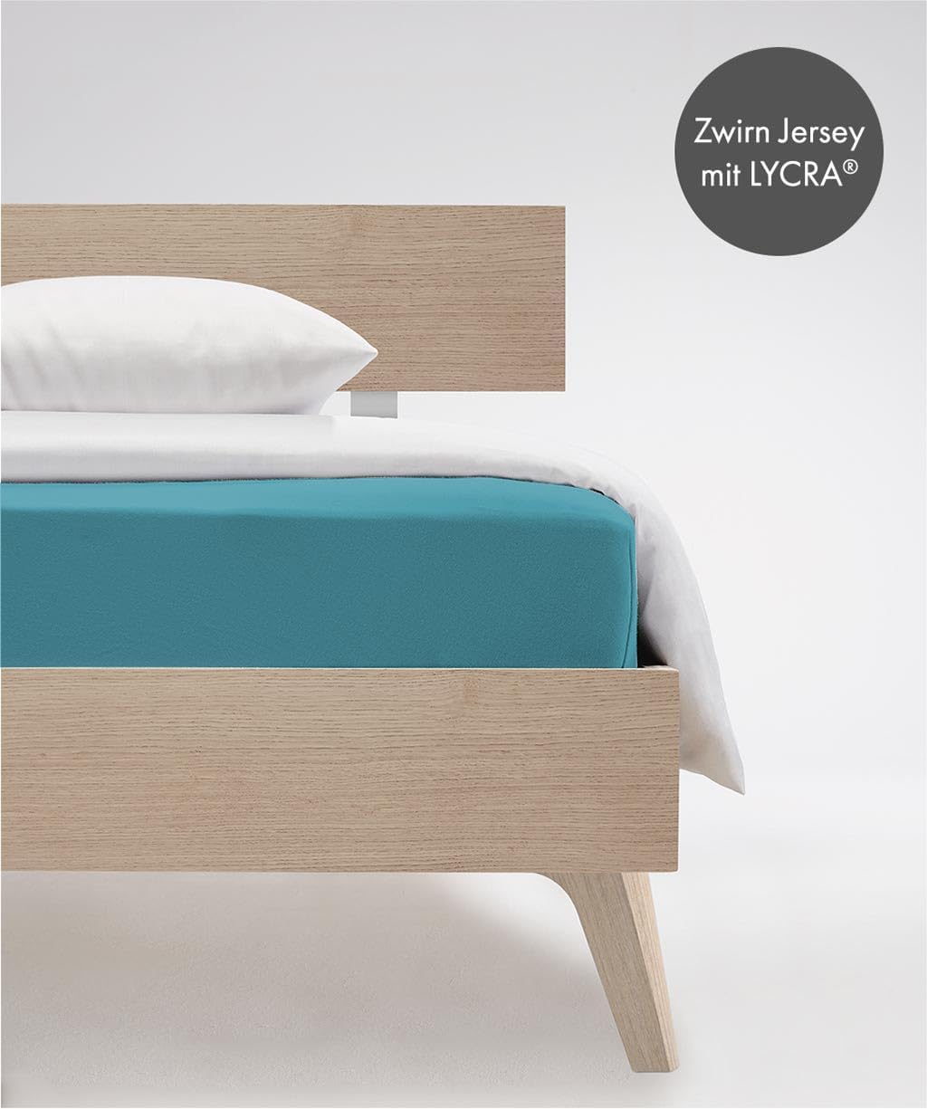 fleuresse Comfort Spannbettlaken, 96% Baumwolle, 4% Elasthan, Petrol, 200 x 200 cm 200 x 200 cm Petr