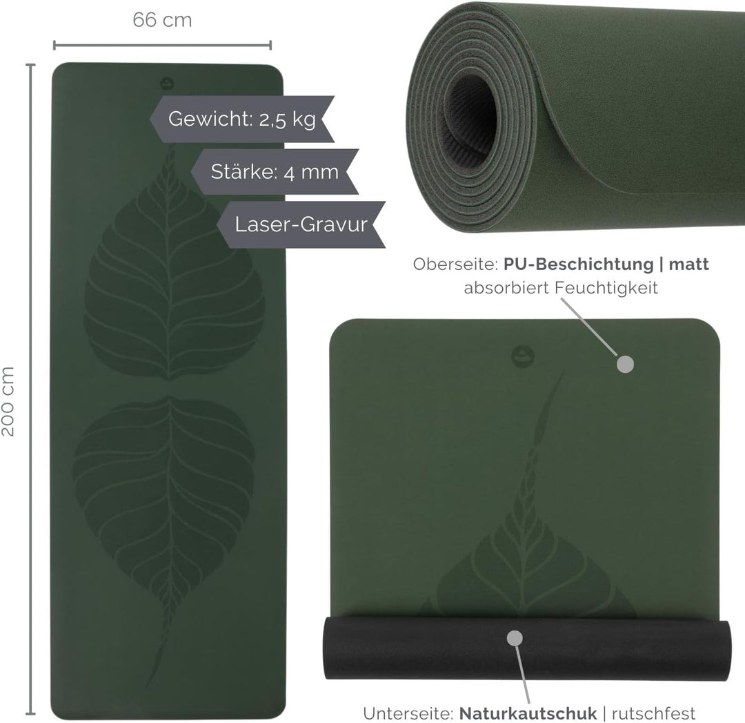 Bodhi Yogamatte Phoenix | Rutschfest & Schadstofffrei | Matte aus Naturkautschuk mit PU-Beschichtung
