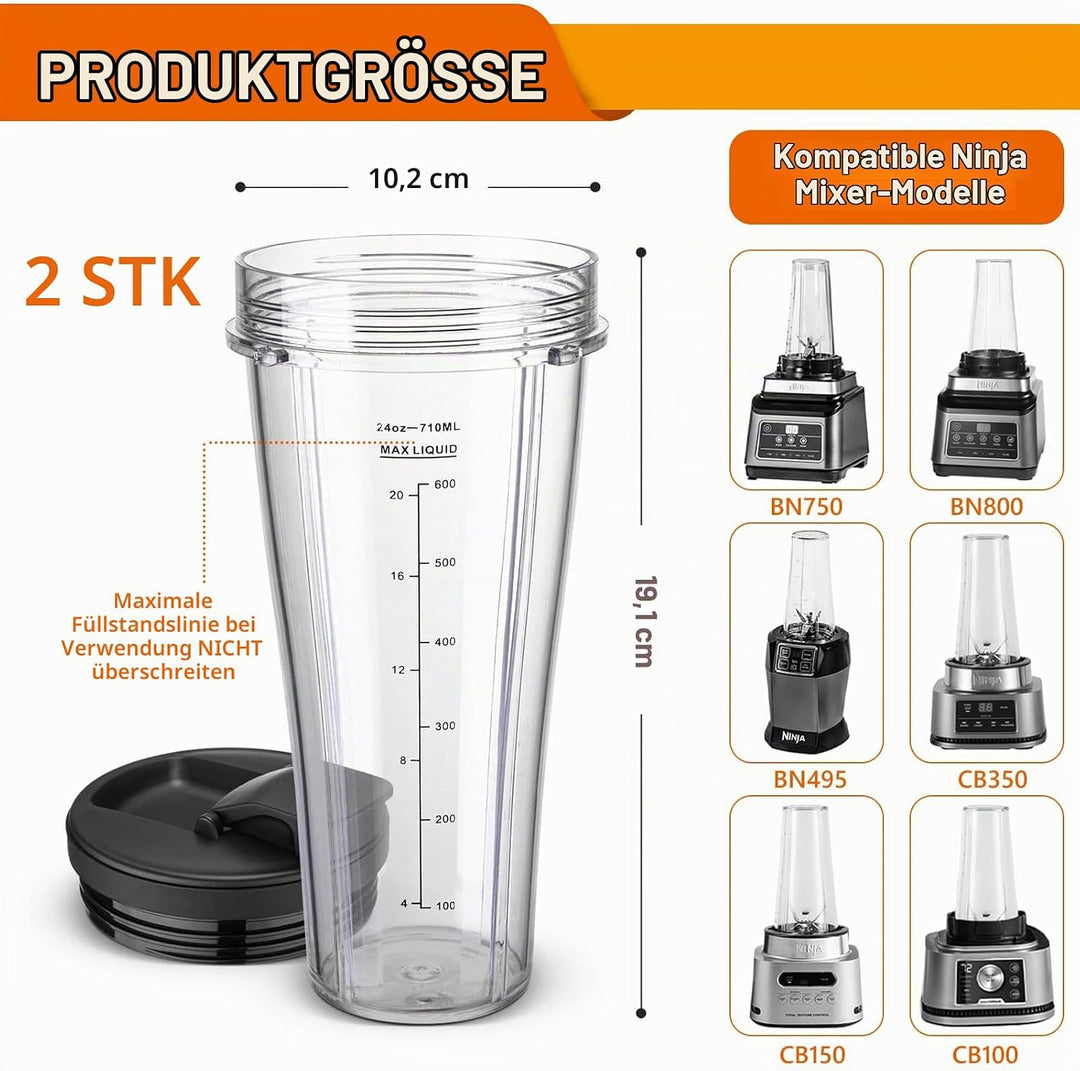 Mixer Ersatzteile Für Ninja,2 Stück 710 Ml Becher Ersatzteile Kompatibel Mit Nutri,Upgrade Blender B