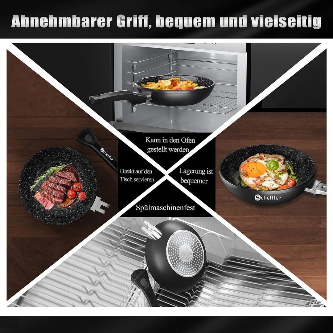 Scheffler Pfanne, Abnehmbarer Griff Pfanne 20cm Bratpfanne, Beschichtete Pfanne, Pfanne Induktion mi