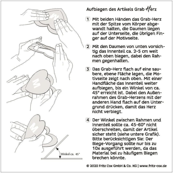 Grabherz aus Edelstahl | wetterfest | mit Spruch "Wir vermissen Dich"| ca. 17x15cm