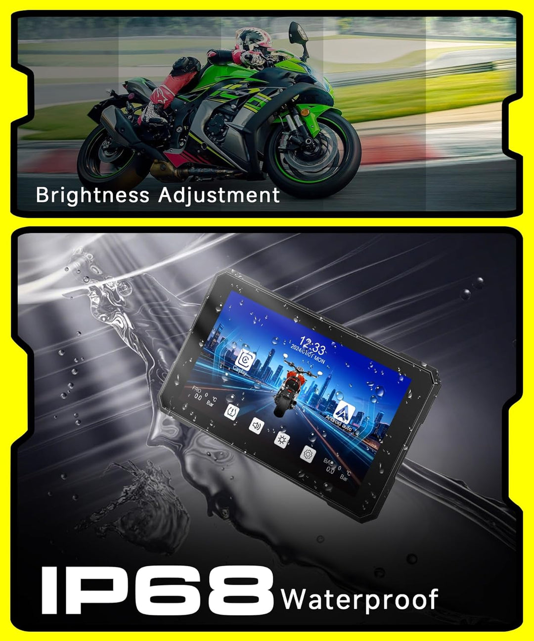 Rimoody 5 Zoll Carplay Bildschirm für Motorrad, Kabellos Carplay und Android Auto Display für Motorr