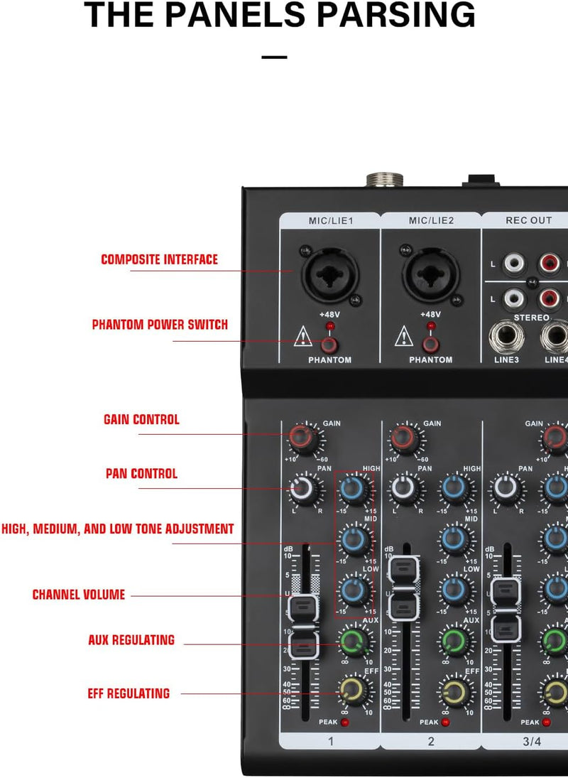 Weymic F4-Pro Professioneller Mixer | 4-Kanal 2-Bus Mischpult/w USB-Audio-Schnittstelle für Aufnahme