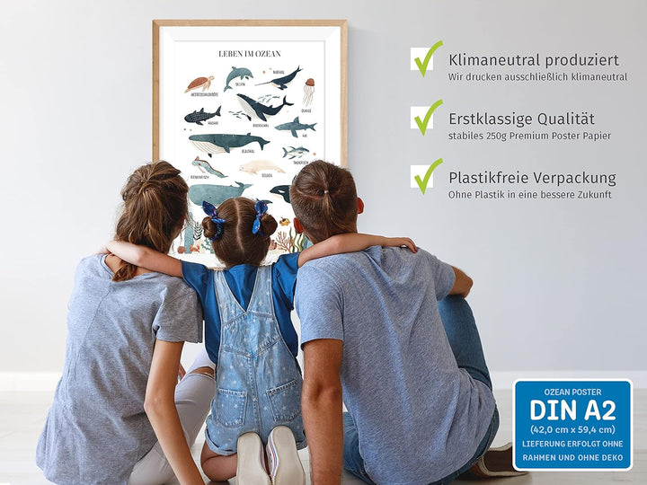 kizibi® Unterwasserwelt Lernposter für Kinderzimmer - Detailliertes DIN A2 Poster des Meeres & Ozean