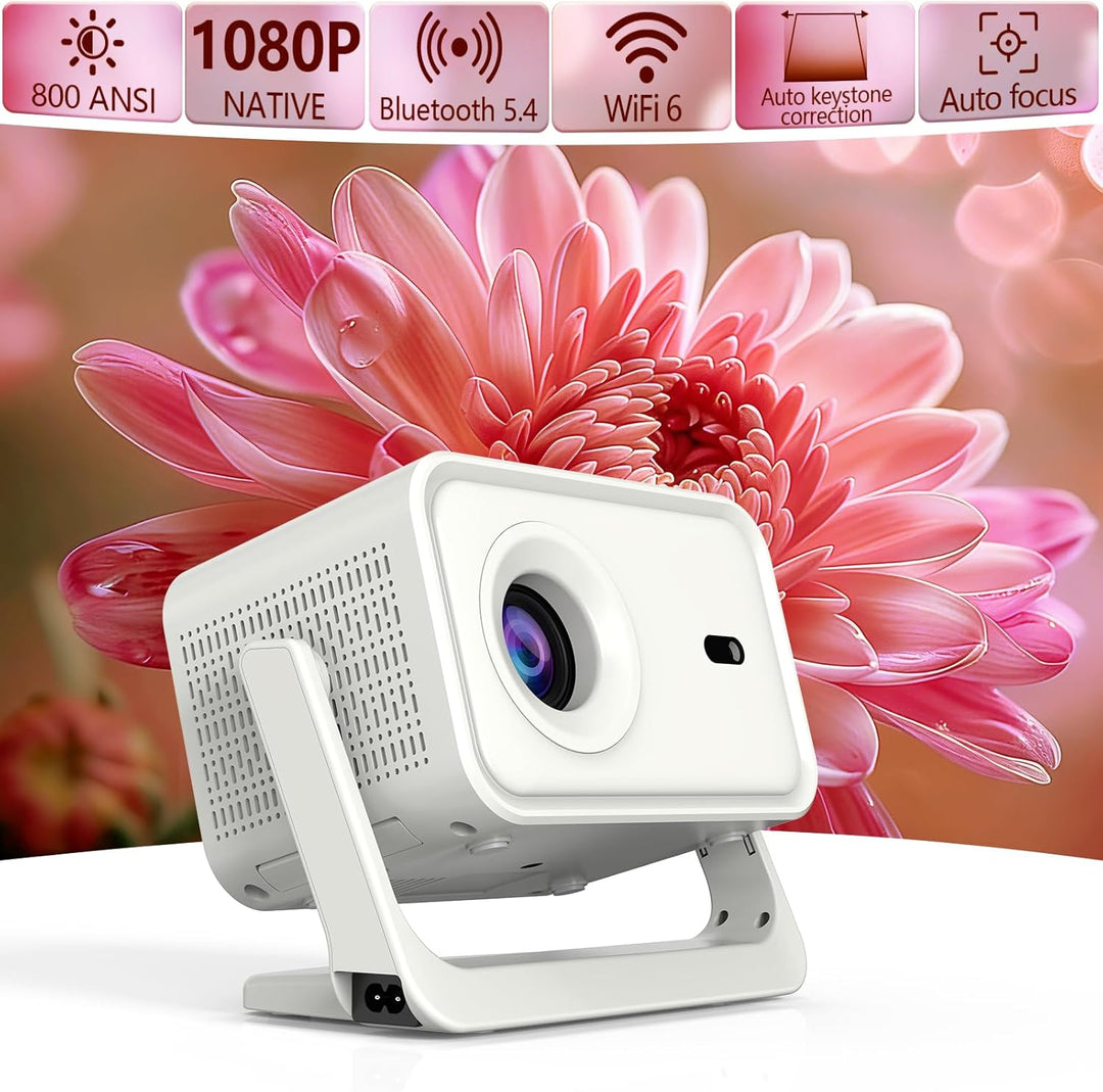 Mini Beamer 4K Unterstützung, Nativer 1080P, Tragbarer Smart Projektor mit WLAN und Bluetooth, Heimk