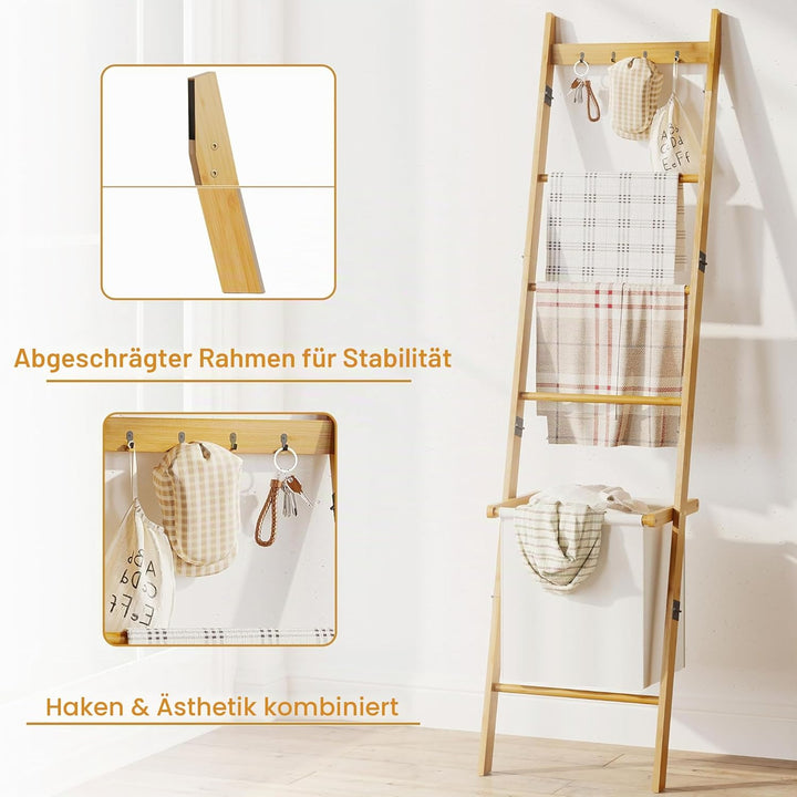 BAMBANG Deckenleiter mit Korb, 5-stufige Decken- und Steppdeckenhalterung Leiter Handtuchhalter mit
