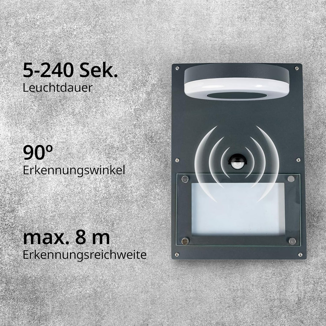 Grafner 2in1 Edelstahl Wandlampe mit beleuchteter Hausnummer und Bewegungsmelder, Dämmerungssensor,