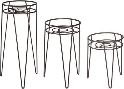 mDesign 3-er Set Midcentury Pflanzenständer für Blumen, Sukkulenten aus Metall – runder Blumenstände