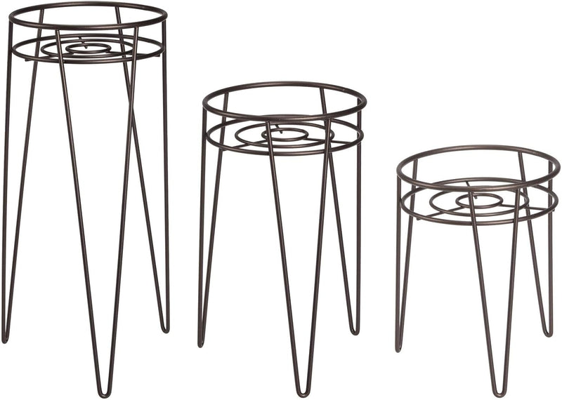 mDesign 3-er Set Midcentury Pflanzenständer für Blumen, Sukkulenten aus Metall – runder Blumenstände