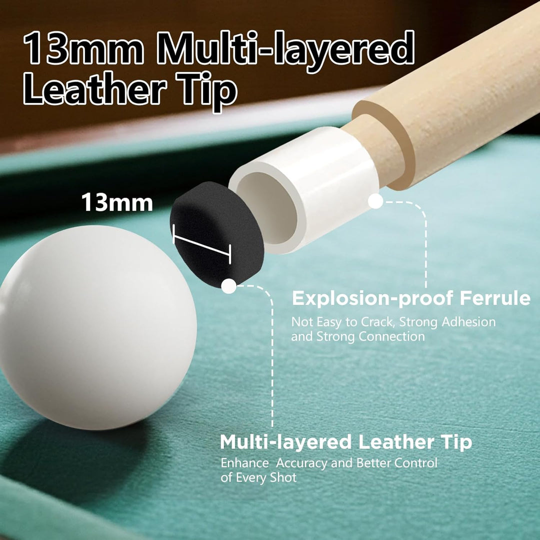 inucue Billard Queue, 58 Zoll Maple Pool Queue Stick 13mm Spitzen für Professionelle Billardspieler,