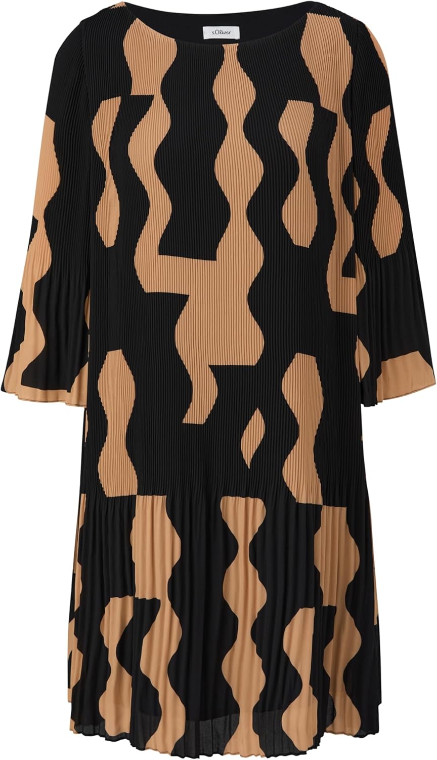 s.Oliver BLACK LABEL Damen Plissee Kleid kurz, Schwarz