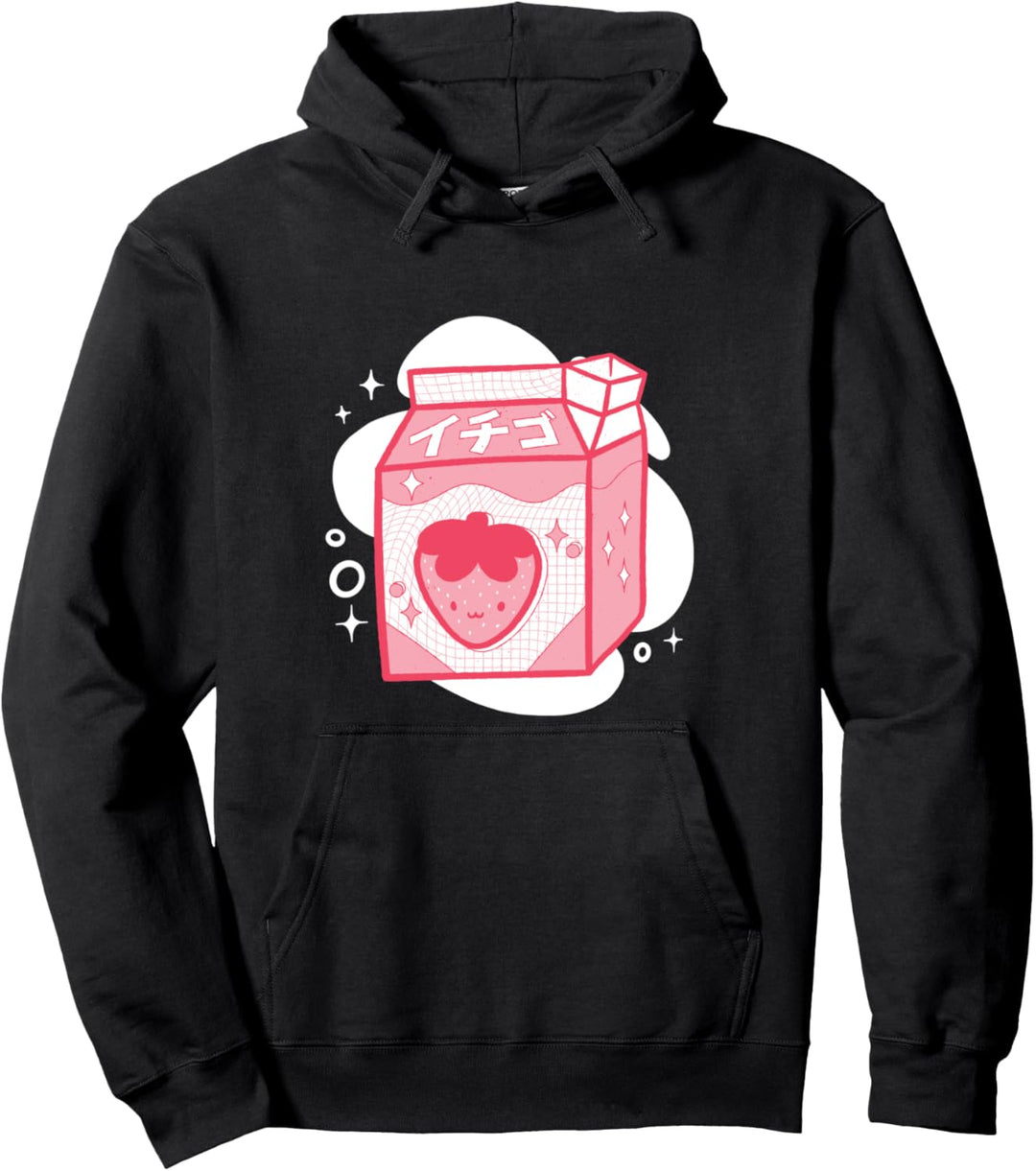 90s Japanese Aesthetic Strawberry Milk Pullover Hoodie