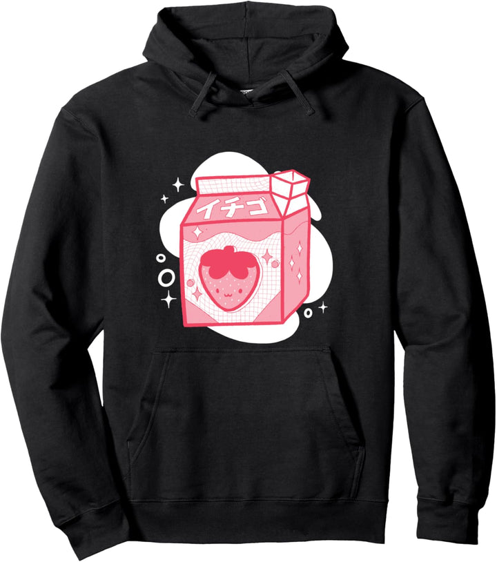 90s Japanese Aesthetic Strawberry Milk Pullover Hoodie