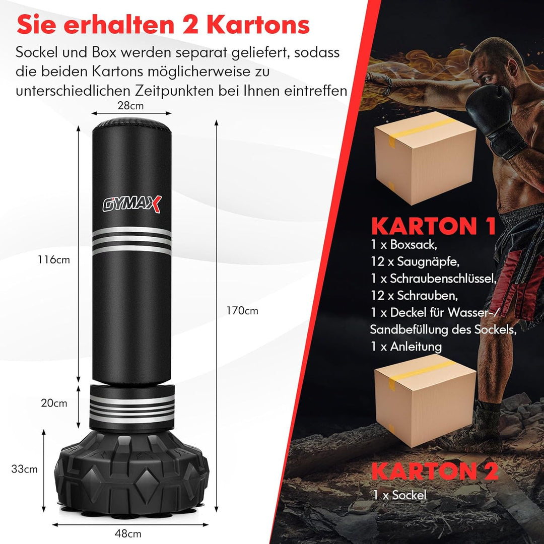 GYMAX Boxsack Stehend Erwachsene Jugendliche, 170 cm Freistehender Standboxsack mit auffüllbarer Sau