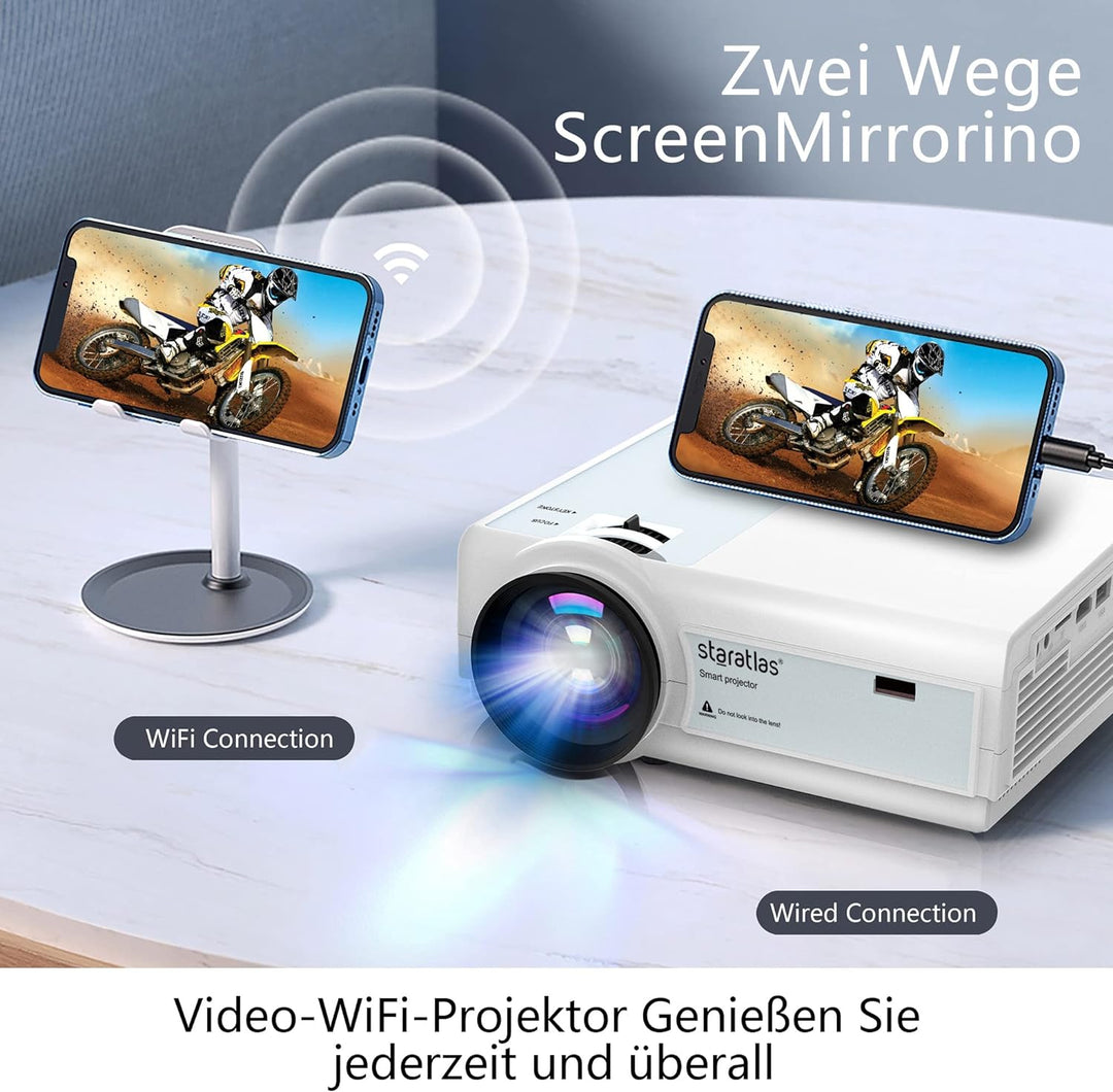 Staratlas, 5G WiFi Bluetooth Beamer Full HD,12000 Lumen Native 1080P, 4K Heimkino Video Beamer 300''