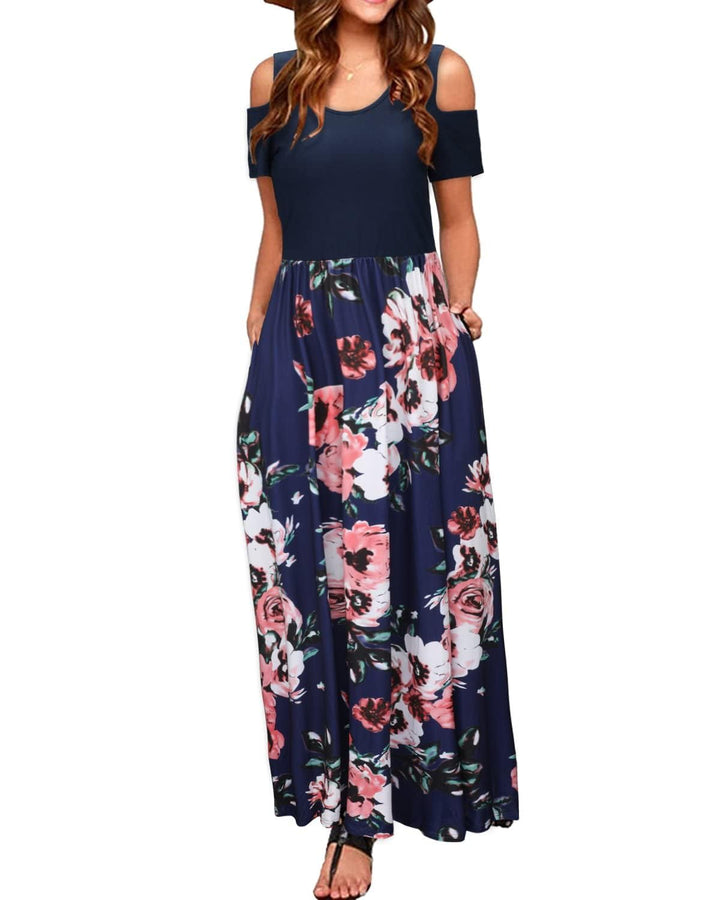 STYLEWORD Sommerkleid Damen Lang Maxikleid Sommer Elegant Freizeitkleid Kurzarm Kleider mit Taschen