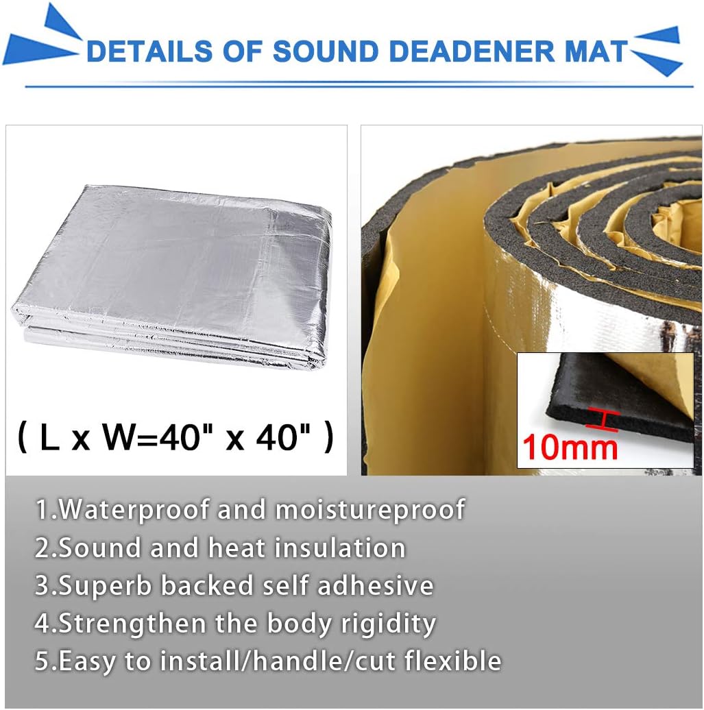 sourcing map Dämmschaummatte 394mil 10,76sqft Aluminiumfolie Schallschutz Akustik Matte 10mm*100cm*1