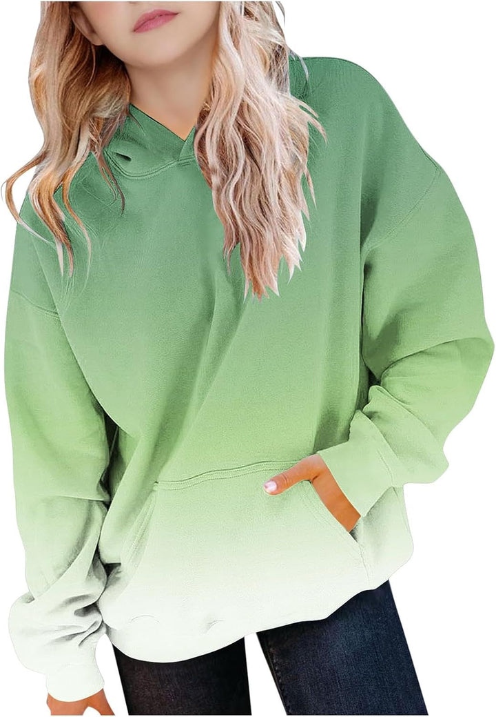 Hoodie Mädchen Oversize Kapuzenpullover Farbverlauf Mode Sweatshirt Casual Pullover mit Kapuze Tasch