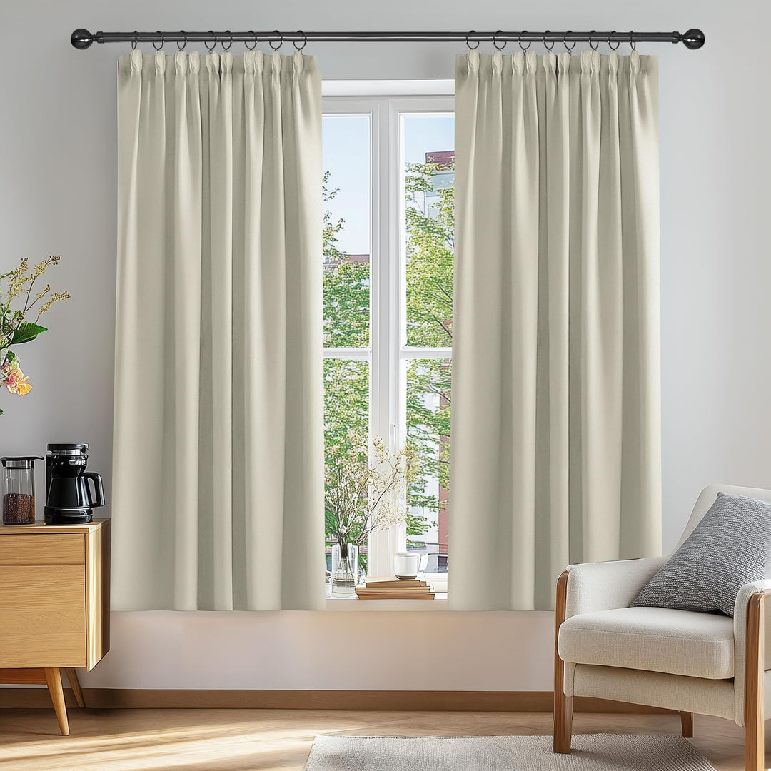Deconovo Vorhänge Blickdicht Verdunkelungsvorhang Kräuselband Dicke Gardinen Wohnzimmer, 138x117cm(H
