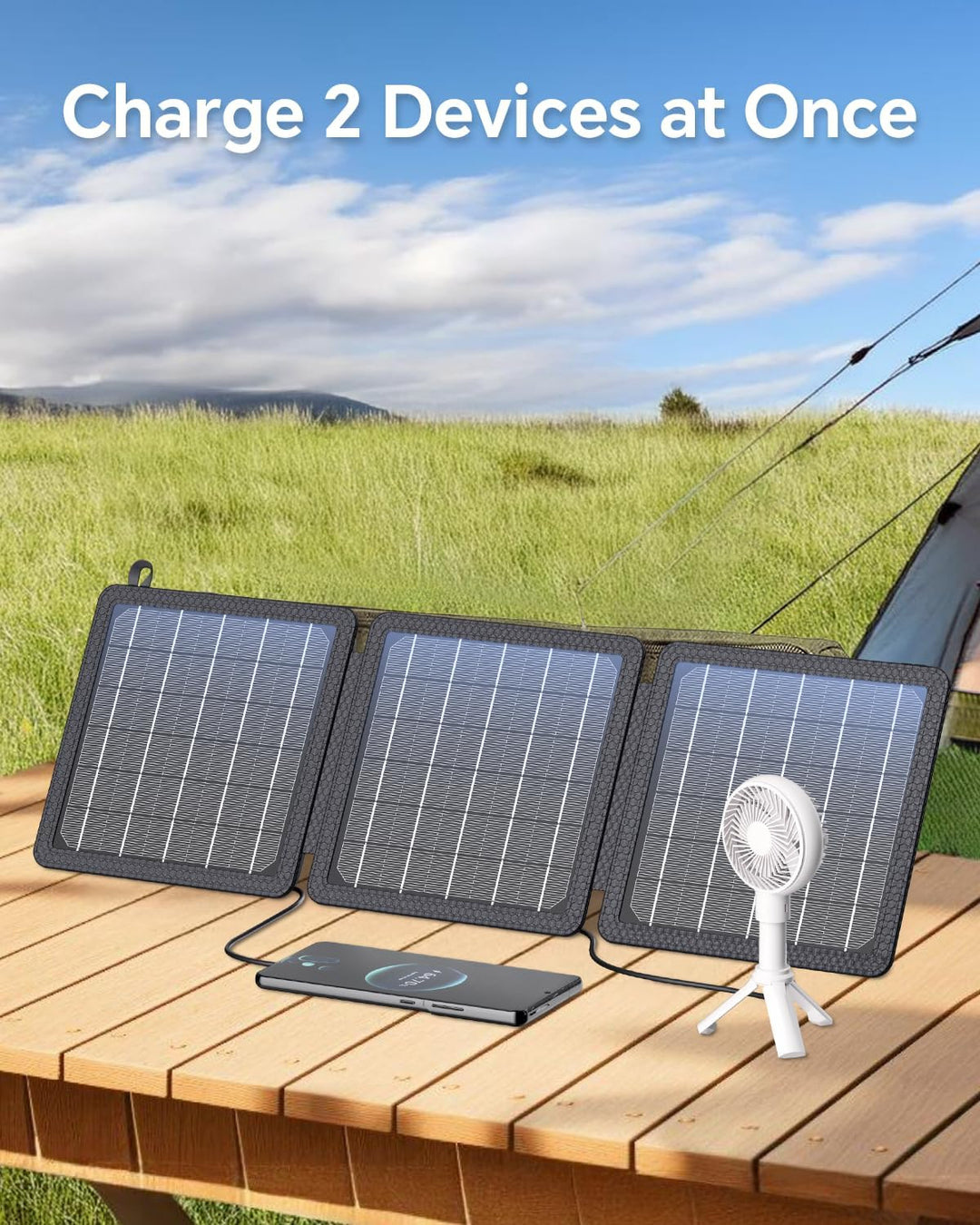 15W Solarpanel Faltbares, WASTDE Tragbar Solarladegerät ETFE mit Hohe Umwandlungsrate, USB-A und 3A