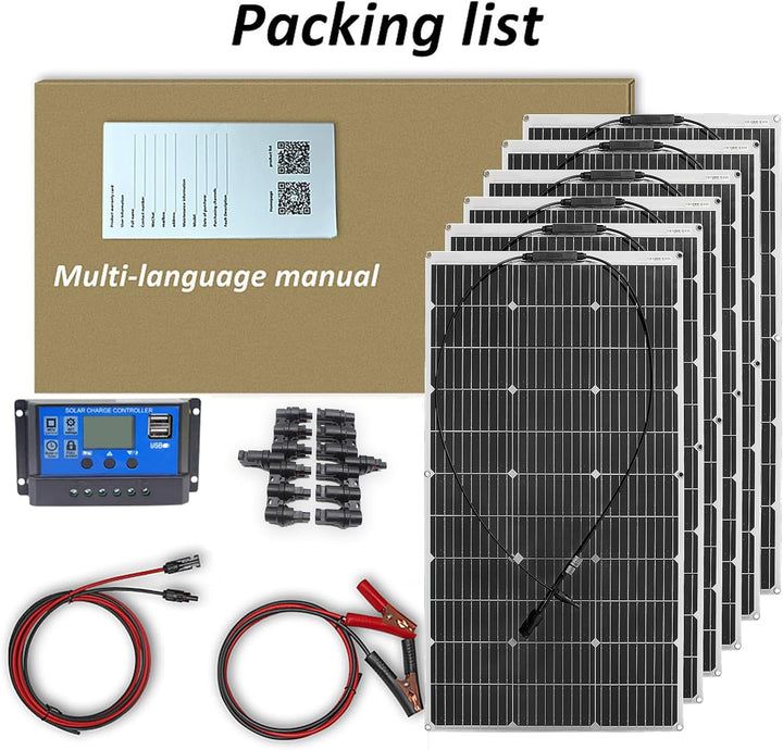 600 Watt Solarpanel Flexibel Kit 12V/24V Off-Grid System: 6 Stück 100W Monokristalline Solarmodule m