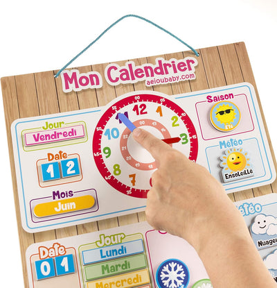 MAGNETISCHE KINDER-KALENDERUHR, Lernspiel Datum Wetter und Zeit für Wand oder Kühlschrank, 43x32cm.