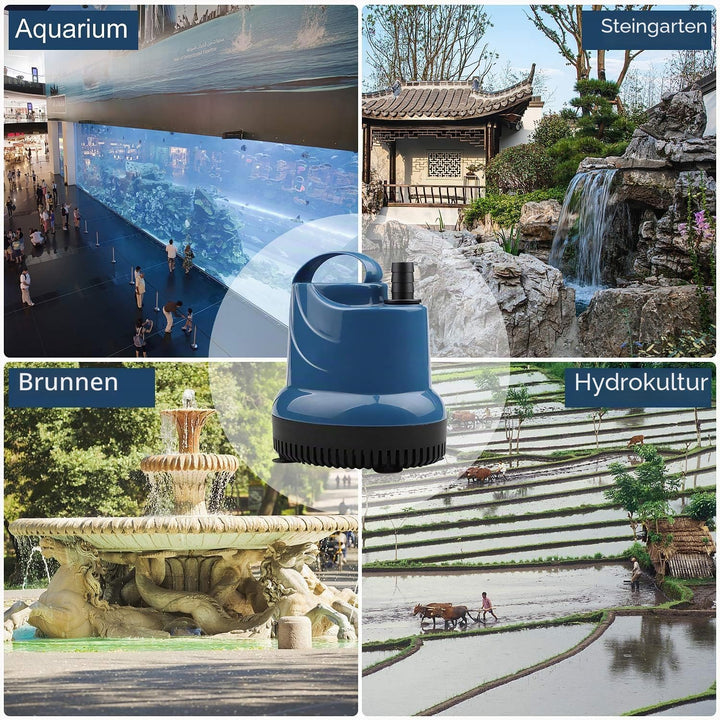 EXLECO Mini Wasserpumpe Tauchpumpe Aquariumpumpe 1500L/H 20W 230V Förderhöhe 1,6m Kabel mit Stecker