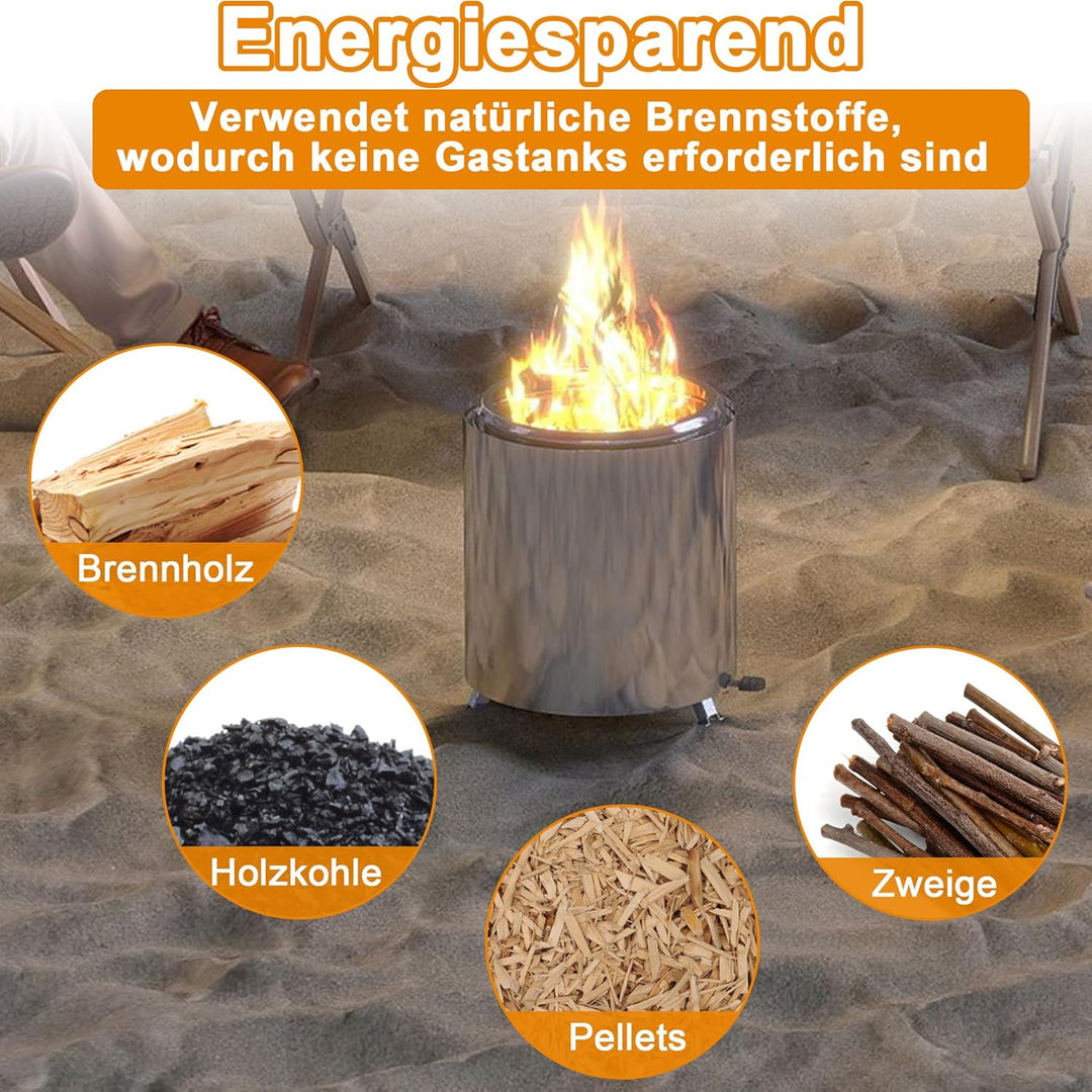 QEENTOE Ultra-Kompakter Raucharmer Holzofen | Mini Feuerschale für Camping & Wanderungen | Edelstahl