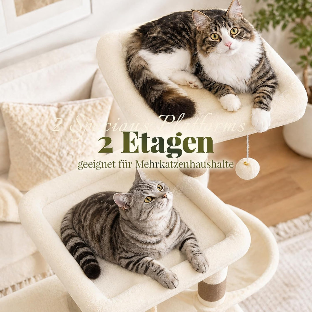 Hey-brother Kratzbaum, 130 cm Kratzbaum für Kätzchen und kleinere Katzen mit 2 geräumigen Höhle, 2 P