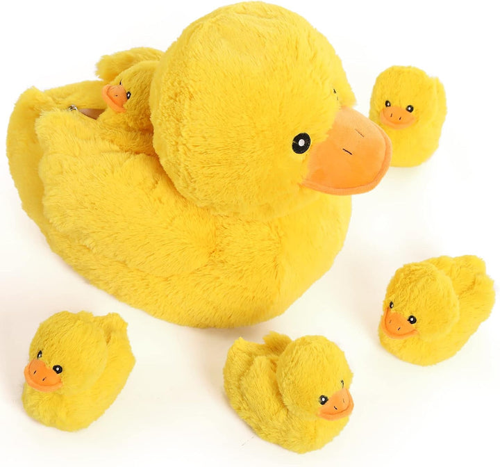 MorisMos Gelb Enten Kuscheltier XXL mit 5 Babys im Bauch, 40cm Cute Plüschtier Enten Duck, Weich Plü