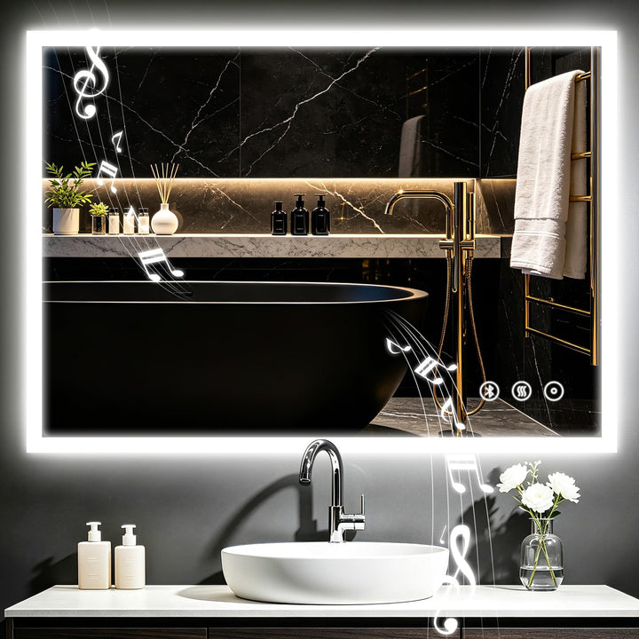 Dripex LED Badspiegel 100x60cm, Badezimmerspiegel mit Bluetooth und Steckdose 60L x 100B cm mit Blue