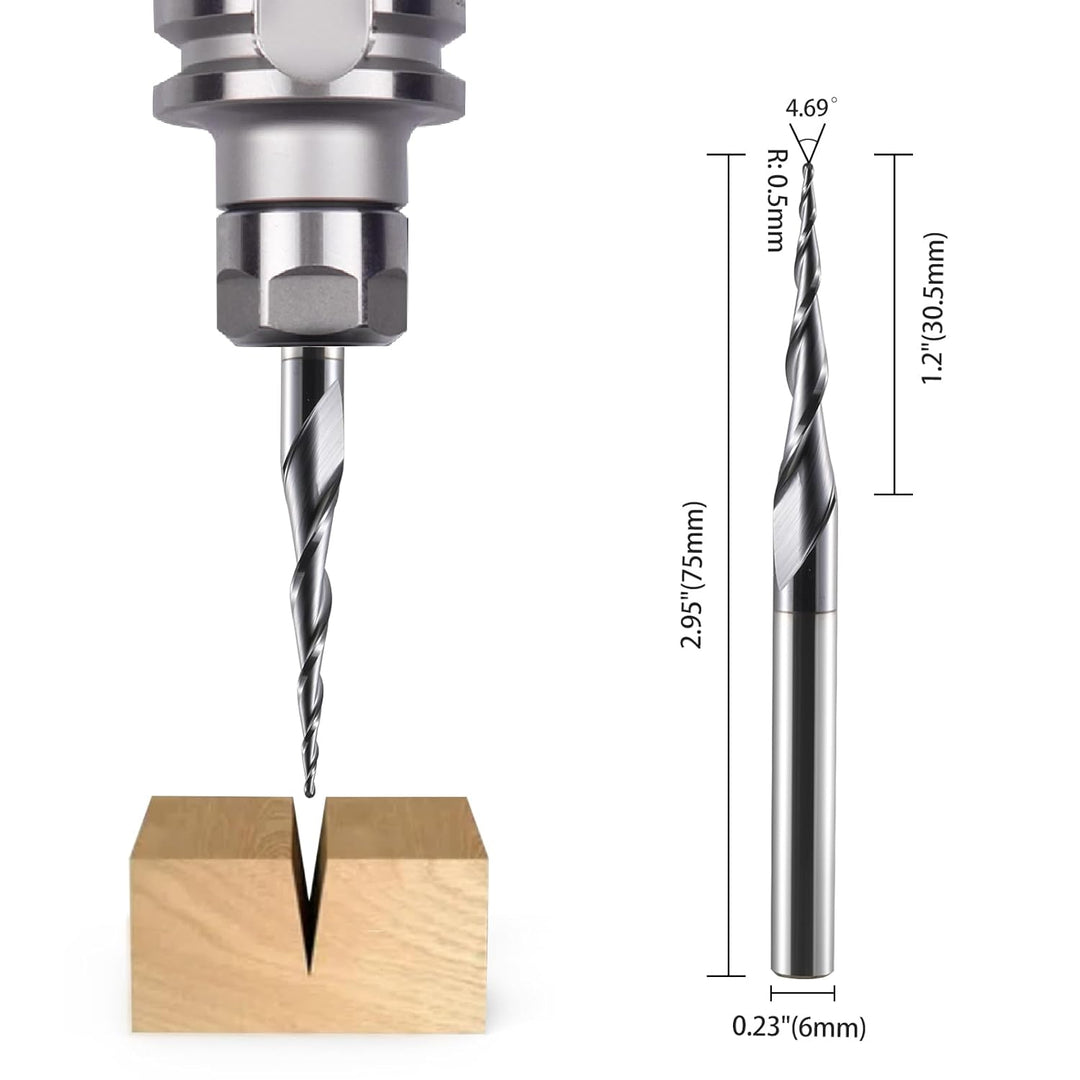 HOZLY Kugelkopffräser Konische CNC Fräser Kugelfräser 2 Stück, R0.5 Spiralnutfräser Bit 6mm Schaft 2