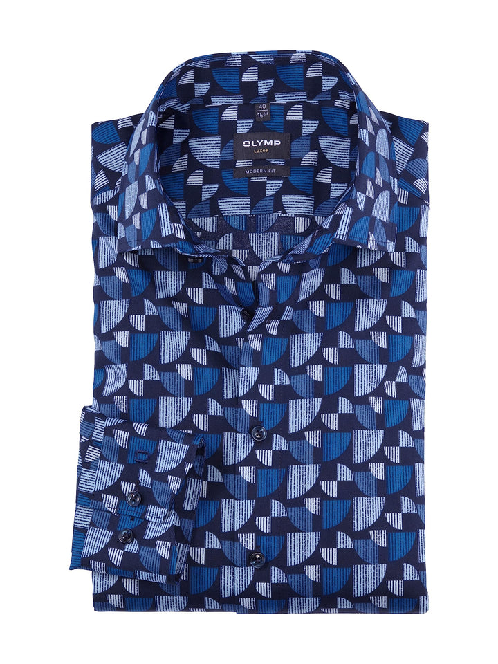 OLYMP Herren Businesshemd Langarm Luxor,Rotationsdruck,modern fit,Global Kent 44 Royal 19, 44 Royal