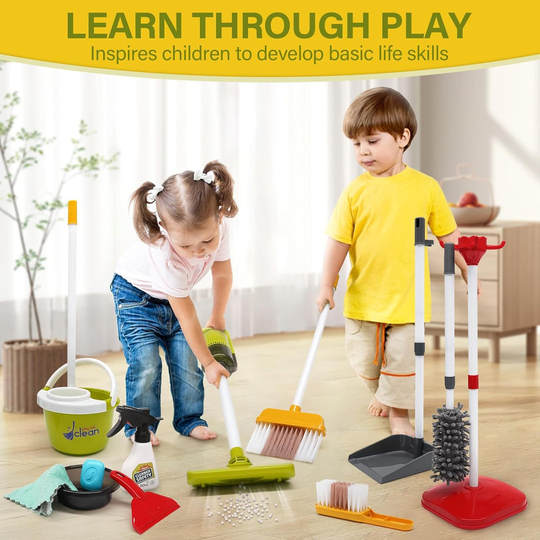 Dreamon Kinderstaubsauger Mit Saug und Soundfunktion, 14 PCS Putzset für Kinder, Staubsauger Kinder