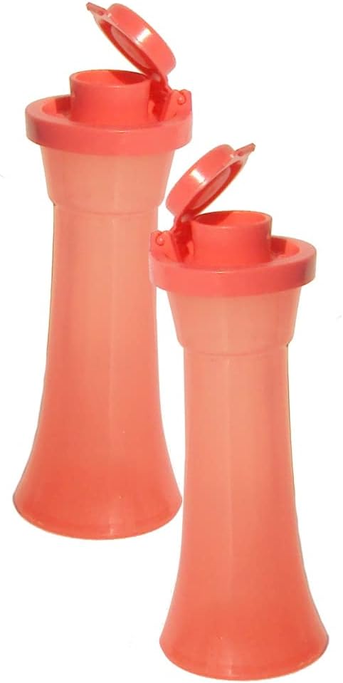 Tupperware Salz- und Pfefferstreuer, Korallenfarbe, Mini-Sanduhr-Design, 10,2 cm hoch, Kunststoff, D