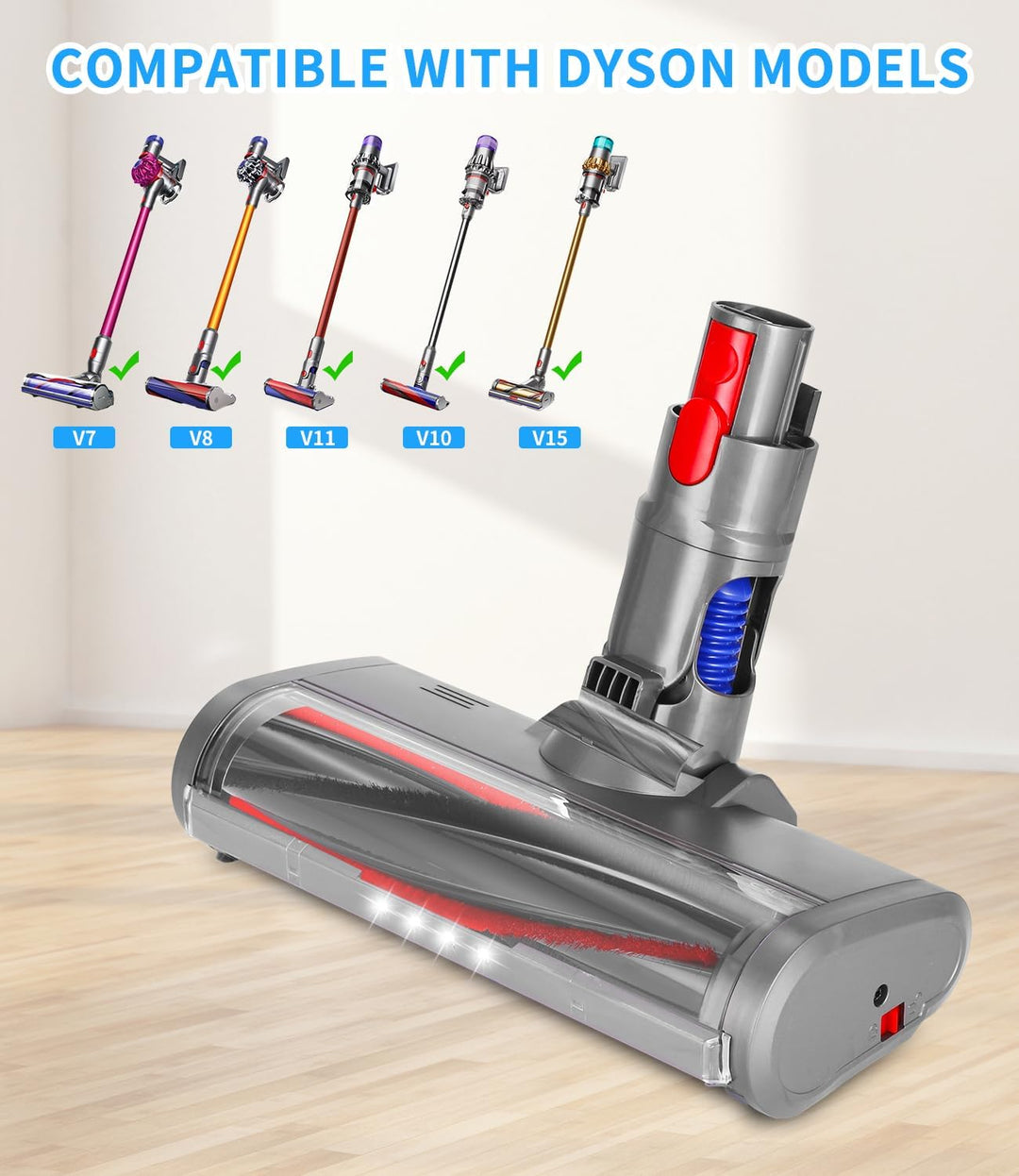 Bürste Kompatibel mit Dyson V7, V8, V10, V11, V15,Ersatzteile für Bodendüse mit 4 LEDs, Bürstenkopf