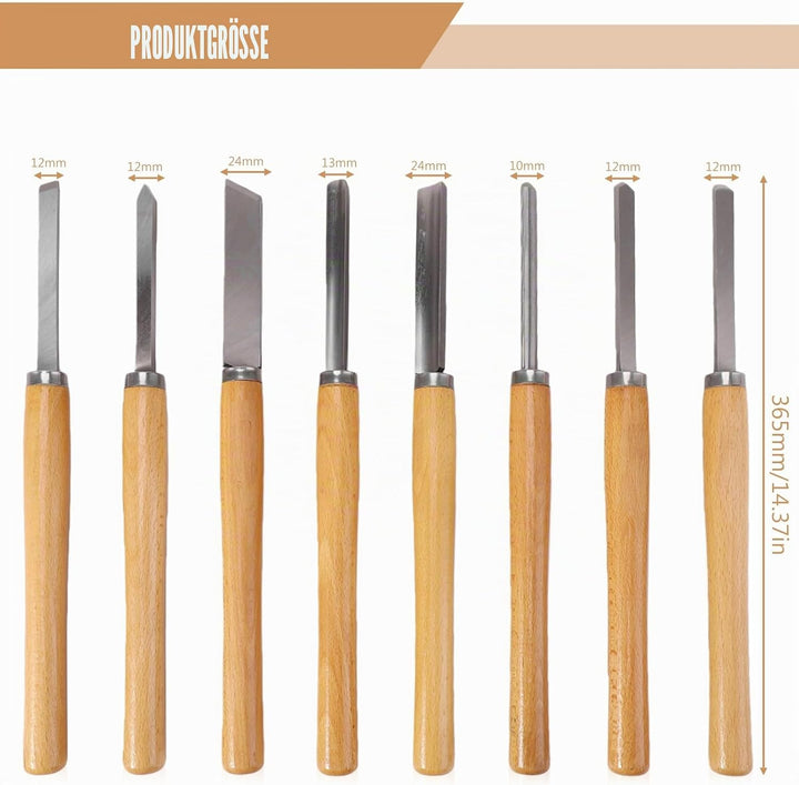 Drechselmesser Set 8 Stück, Stechbeitel Set für Holz Drehmeissel Set mit Manganstahl Klingen und Pol