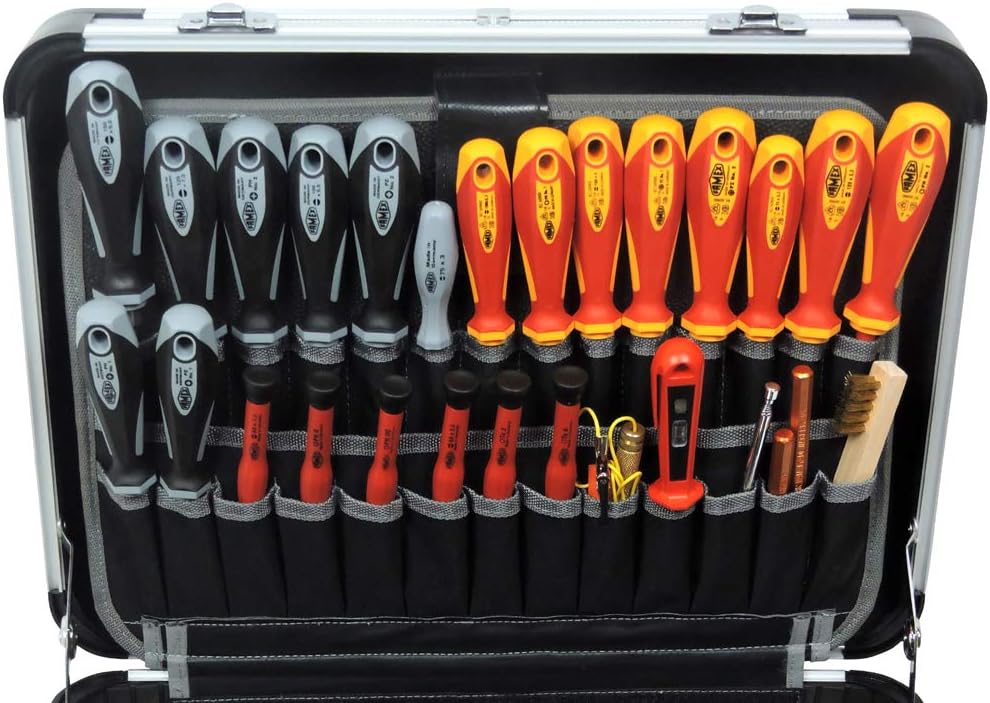 FAMEX 418-18 Profi Alu Werkzeugkoffer mit Werkzeug Set und Steckschlüsselsatz in Top-Qualität - für