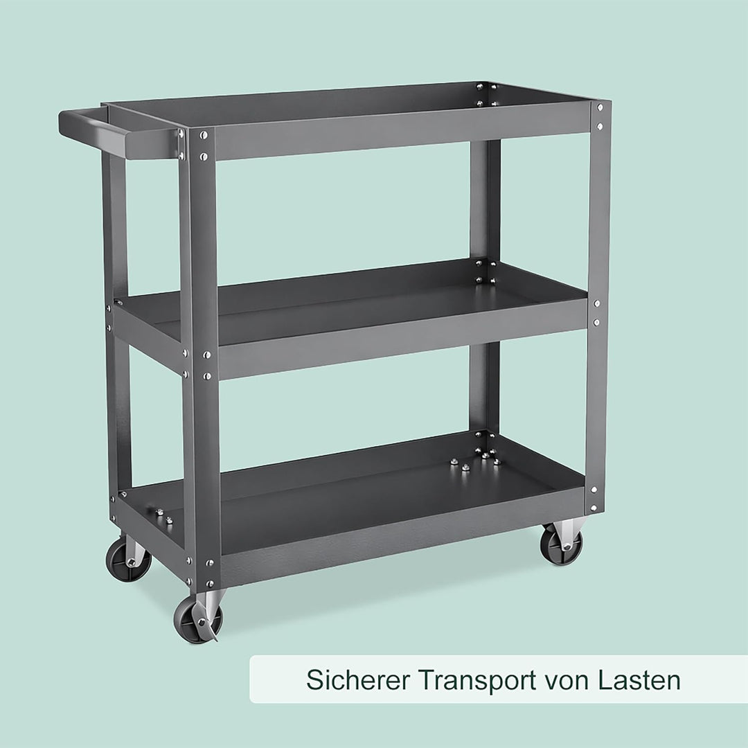 Relaxdays Werkstattwagen, Werkzeugwagen mit 3 Ebenen, mobiler Montagewagen, bis 100 kg belastbar, HB