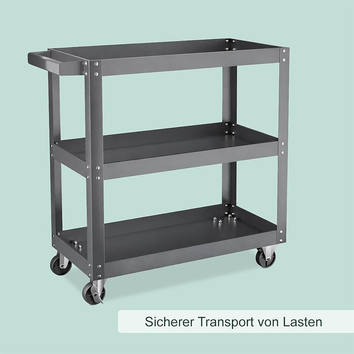 Relaxdays Werkstattwagen, Werkzeugwagen mit 3 Ebenen, mobiler Montagewagen, bis 100 kg belastbar, HB