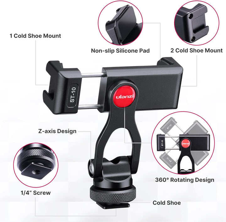ULANZI ST-10 Metall Handyhalterung Handy Stativ Adapter Zubehör Tripod Selfie Stick Smartphone Halte