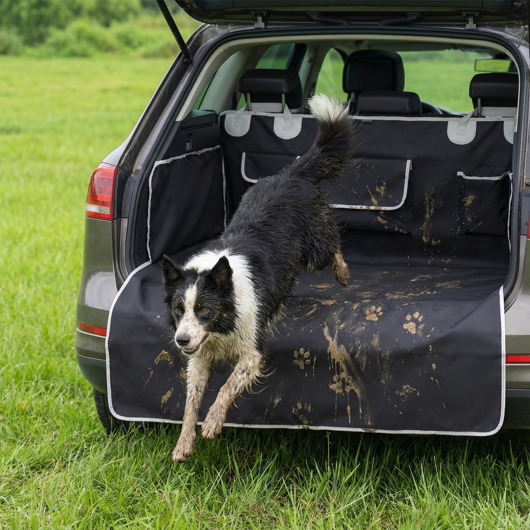 Kofferraumschutz Hund Für AutoSUV，Autokofferraum mit Seitenschutz ，Schwarze Kofferraummatte mit Stos