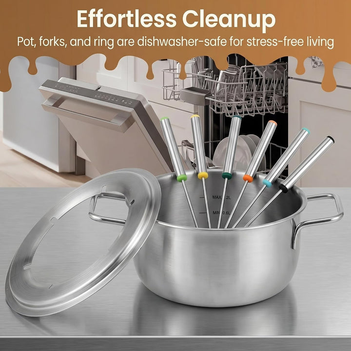 GIANTEX Elektrisches Fondue Set 1200W, 2,3L Edelstahl Fonduetopf inkl. 6 farbigen Gabeln, regelbares