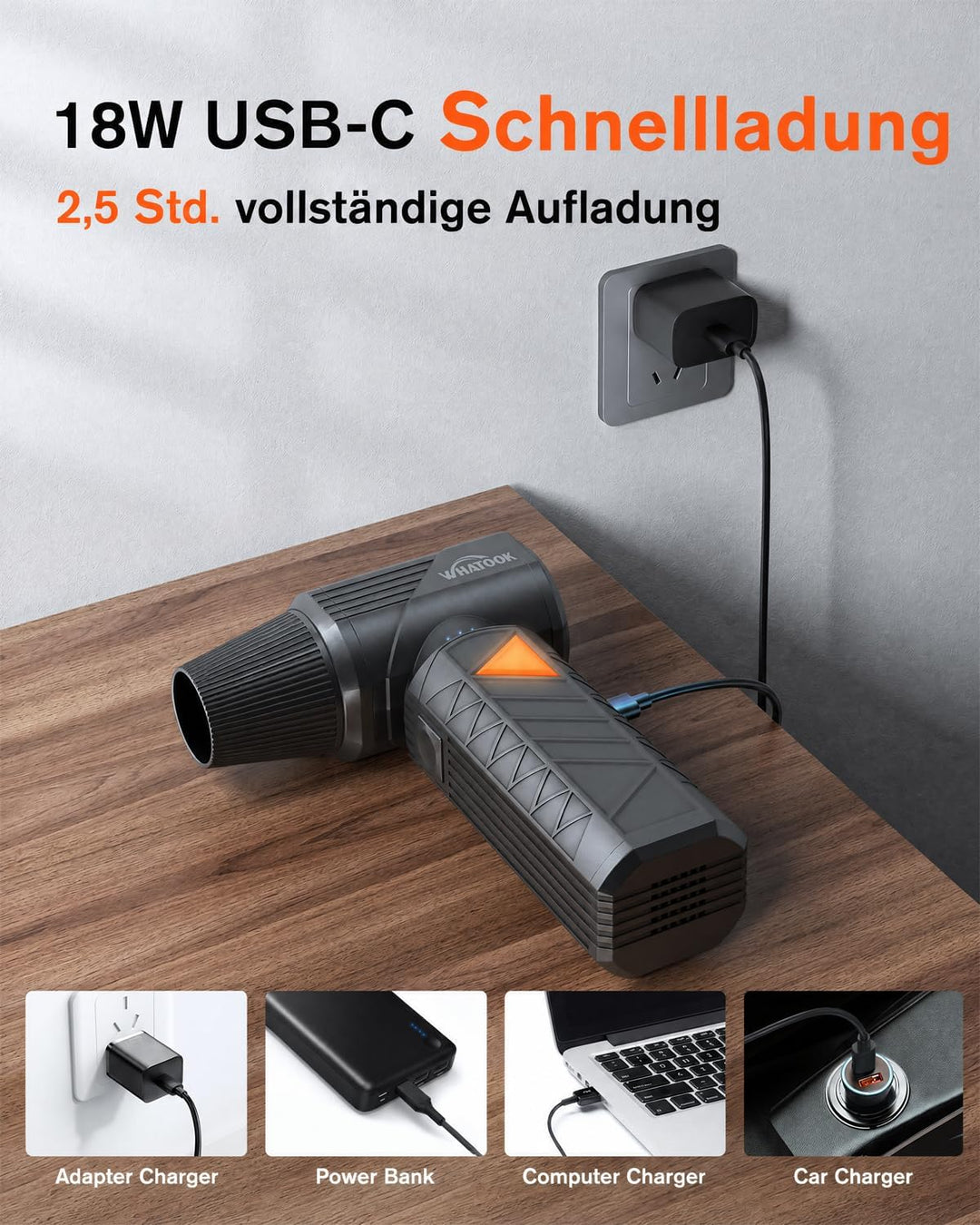 WHATOOK W02 Pro Elektrisches Staubgebläse, 100m/s Electric Air Duster, 100-stufig einstellbares PC R