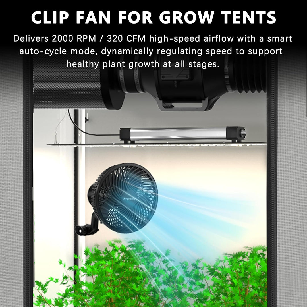 Aygrochy 9W Grow Ventilator mit Clip, EC-Motoren Grow lüfter mit 10-Geschwindigkeiten, IP-44 Schutza