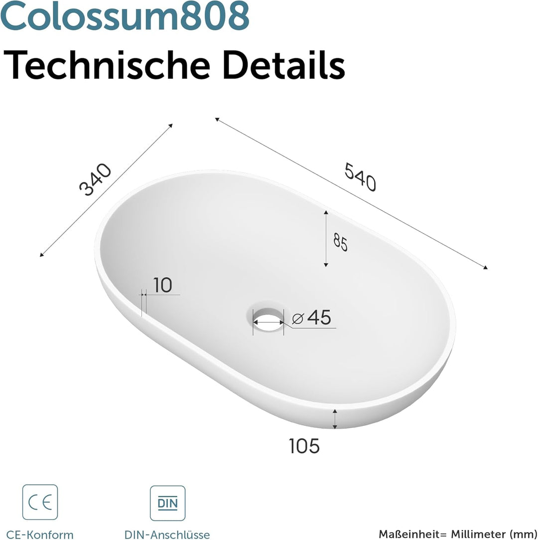 doporro Design Waschbecken Bad 54x34x10cm | Waschtisch aus hochwertigem Guss-Marmor in Weiss matt |