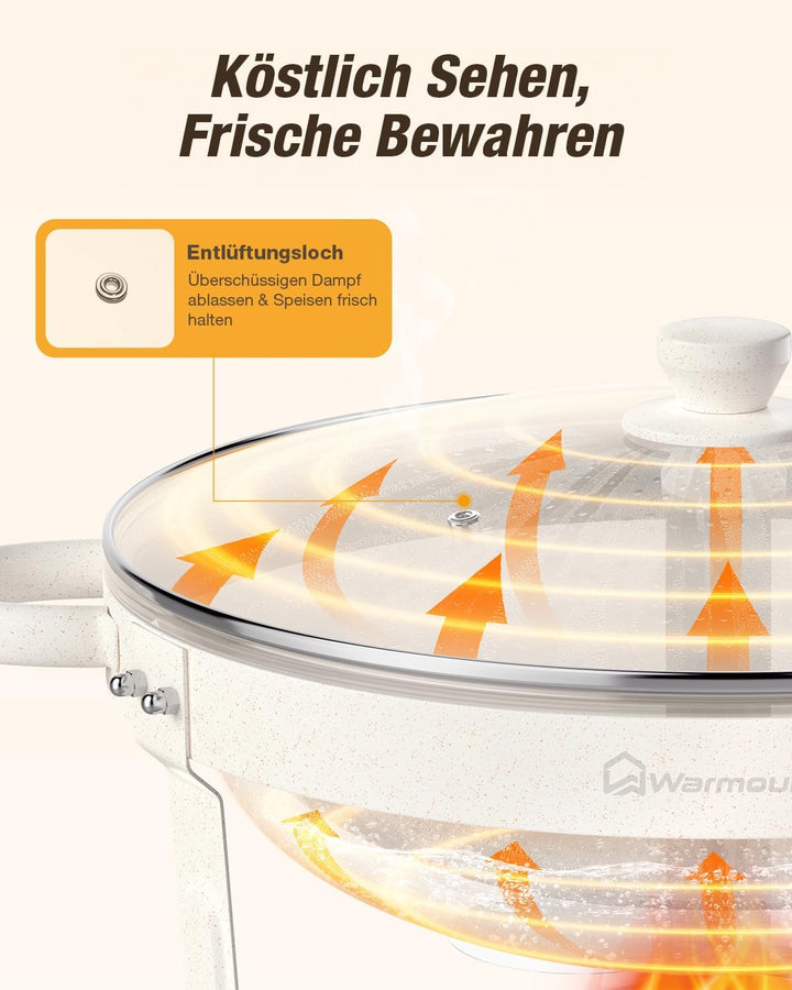 WARMOUNTS Chafing Dish Buffet 5L 4er Set Weisse, Maifan Stein Beschichtung Rund Speisenwärmer für Ca
