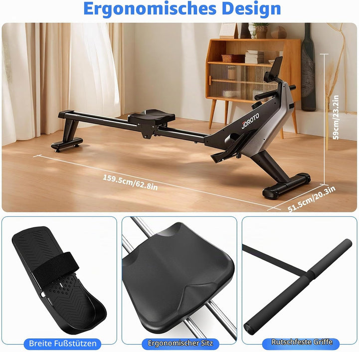 JOROTO Rudergerät für Zuhause – Leiser Magnetwiderstand | Kompatible App | 16 Widerstandsstufen | Du