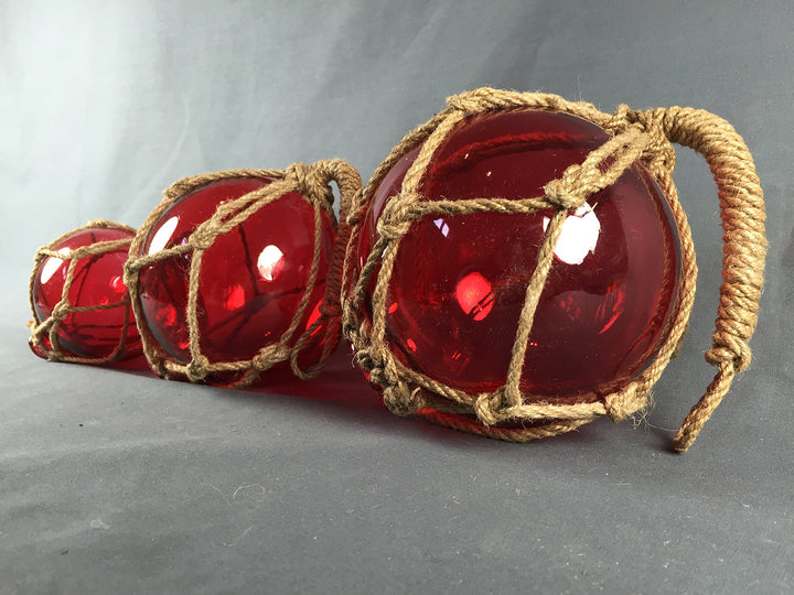 Buddel-Bini Deko - Fischerkugel aus Glas Basic in rot mit Tauwerk - Verschiedene Grössen 17 cm, 17 c